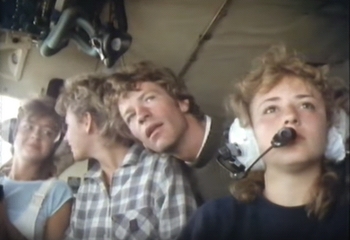 Alison Richards, Val, Jim and Sara Throssel watching the refueling while in flight