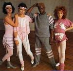 Frances Wingate (2nd from
left) with Amanda Abbs, Floid and an unknown modelling knitting patterns, circa 1984